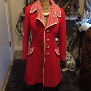 Vintage Lilli Ann 60s-70s Red Trench Coat with White Accents